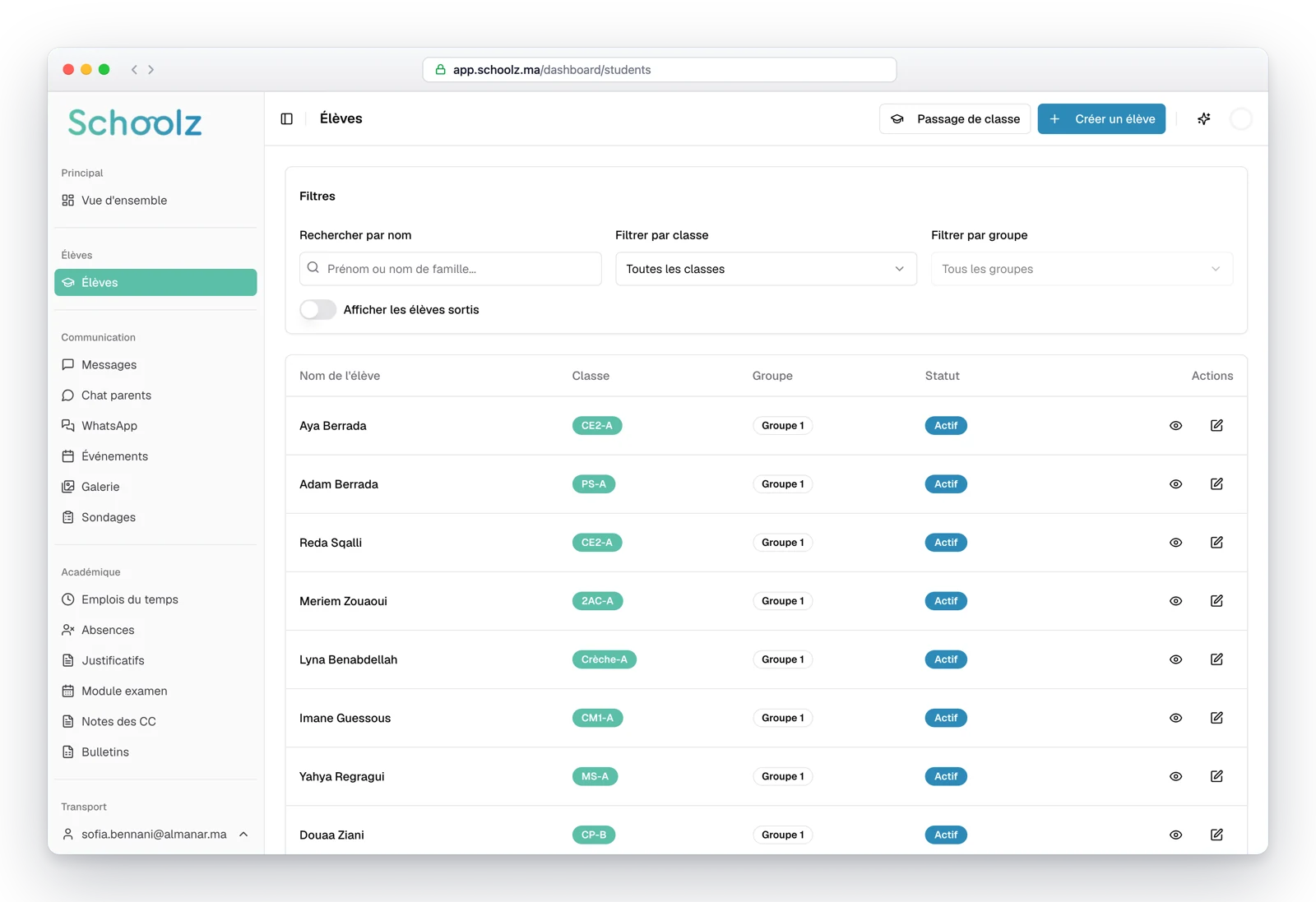 Aperçu — Gestion des Élèves